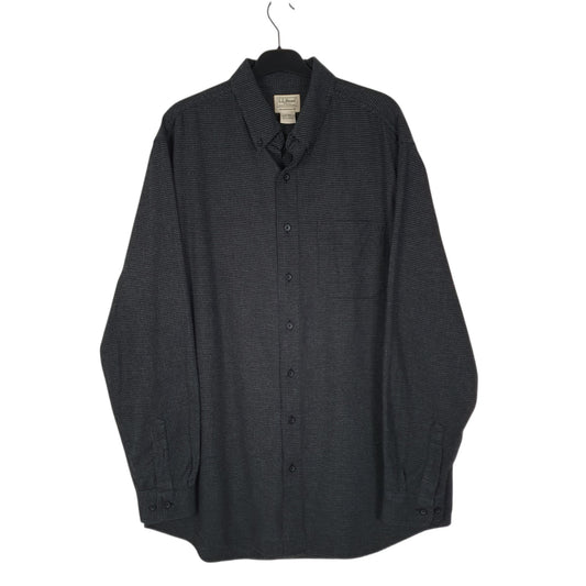 Mens Grey L.L.Bean Thick Flannel Houndstooth Long Sleeve Shirt