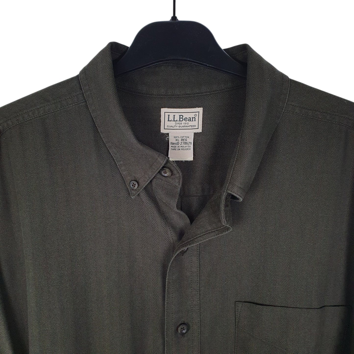Mens Green L.L.Bean Herringbone  Shirt