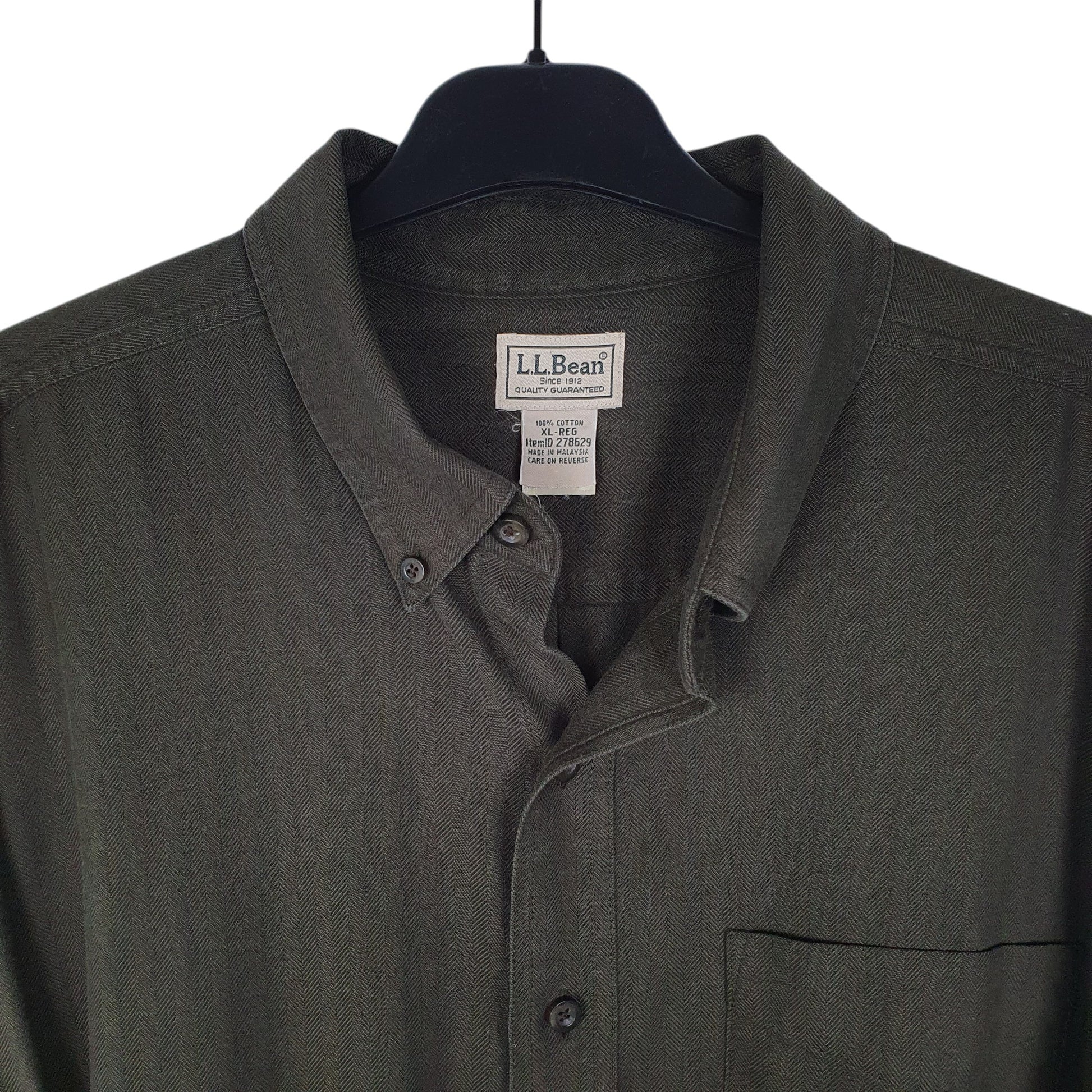 Mens Green L.L.Bean Herringbone  Shirt