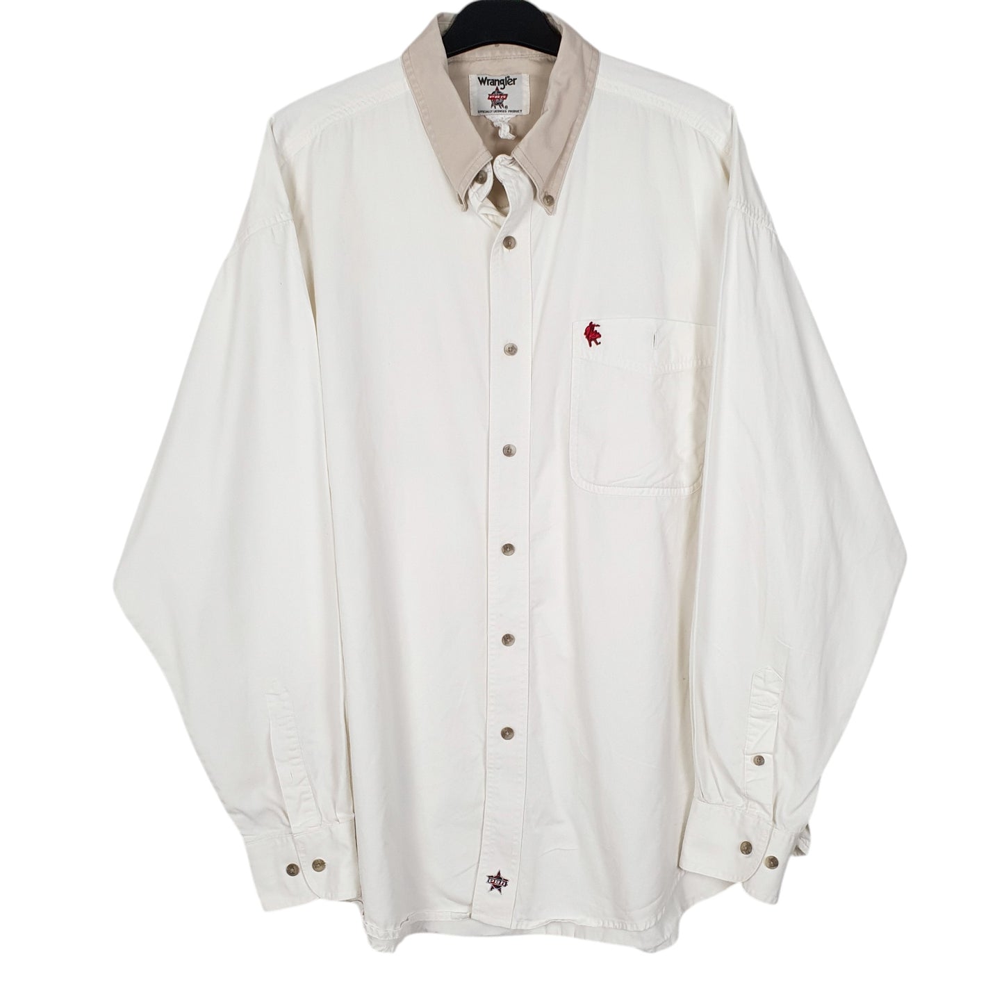 Mens White Wrangler PBR Long Sleeve Shirt