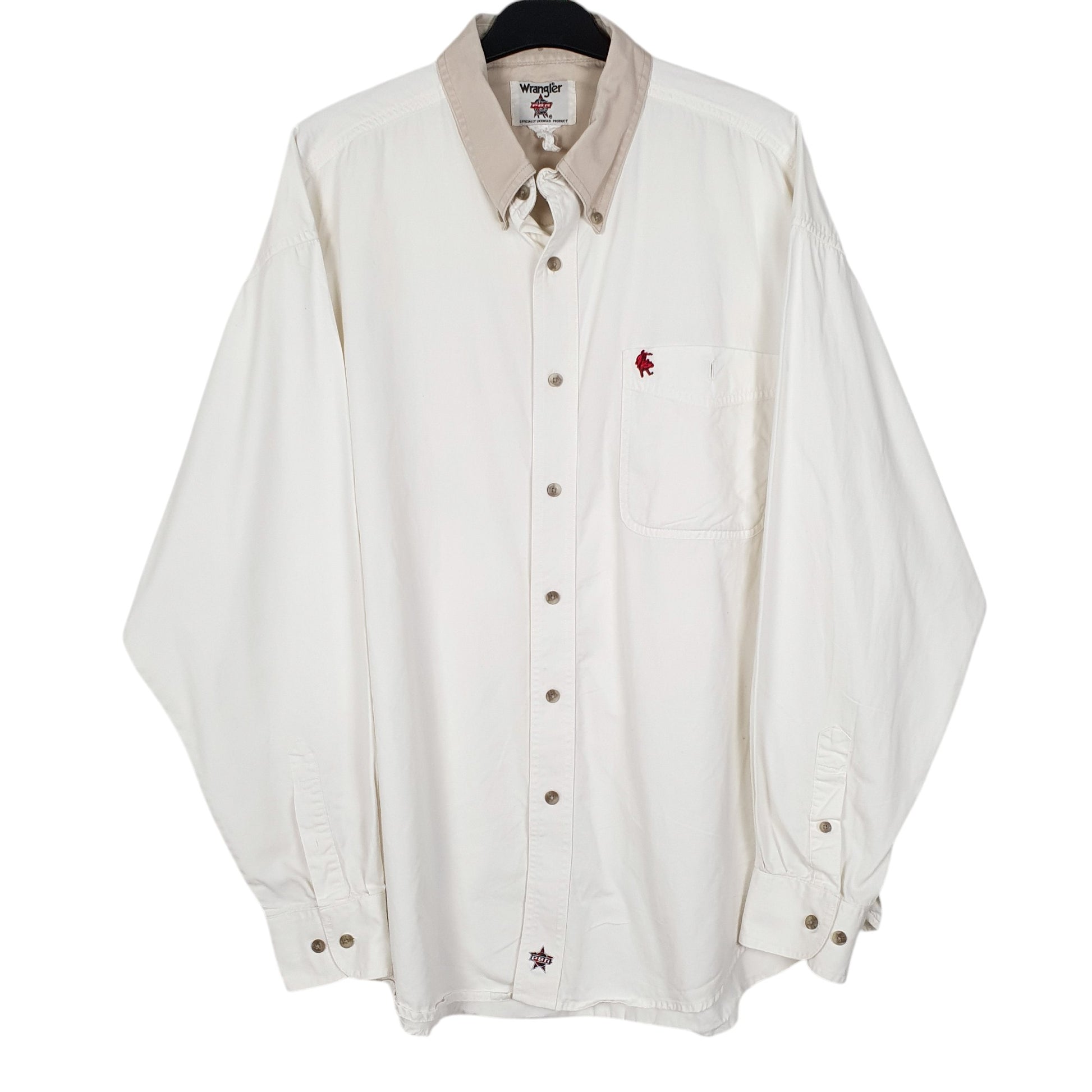 Mens White Wrangler PBR Long Sleeve Shirt