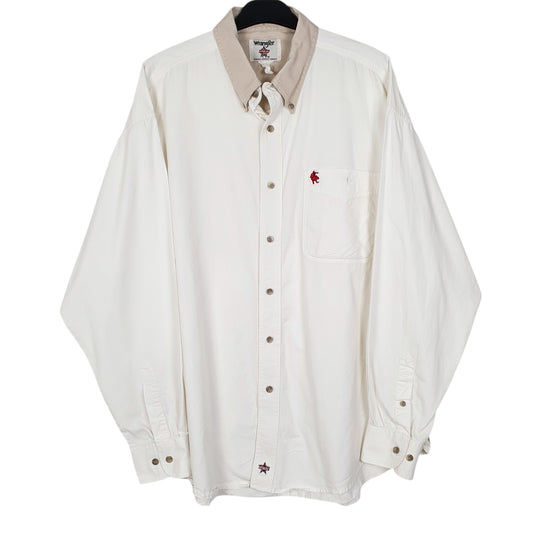 Mens White Wrangler PBR Long Sleeve Shirt