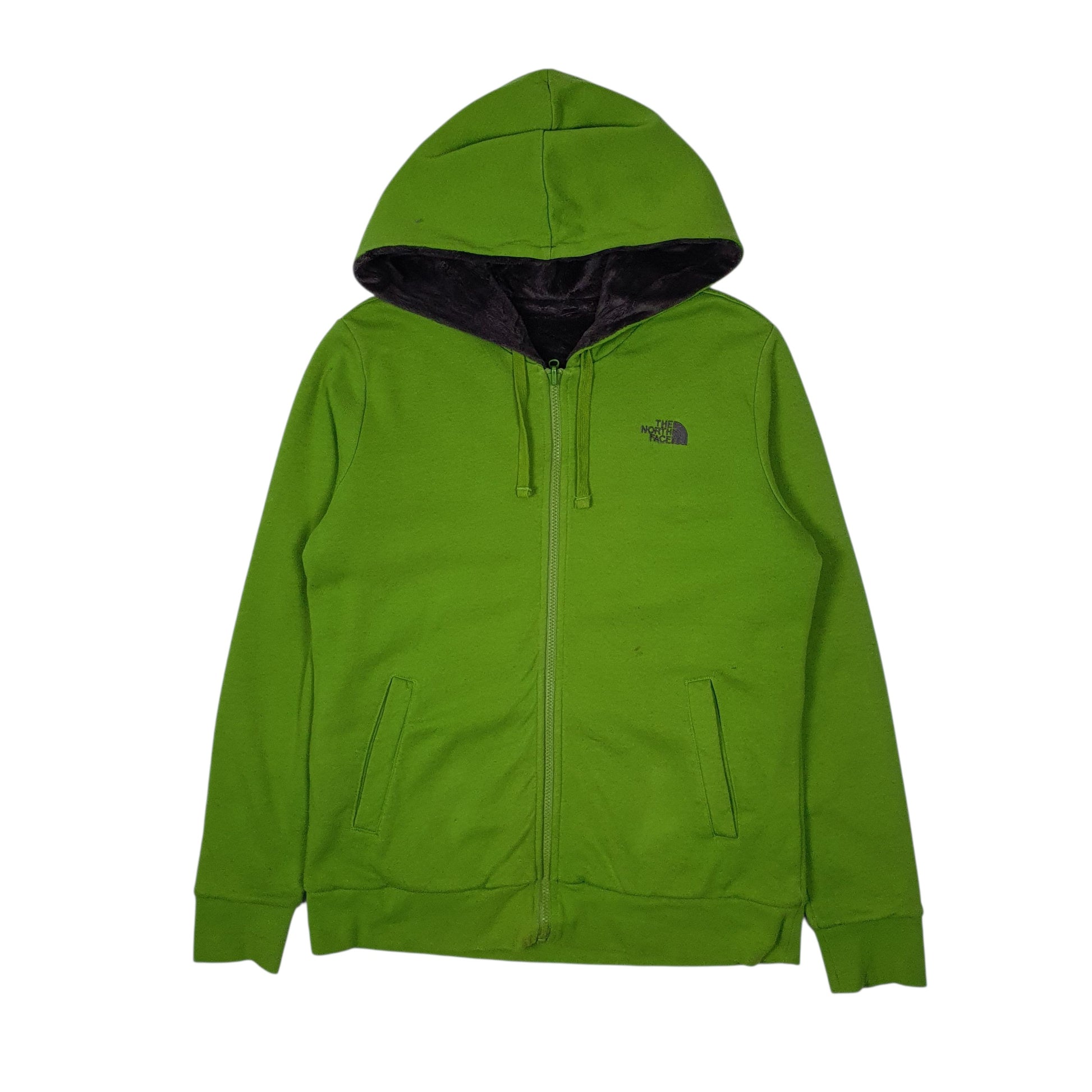 Womens Green The North Face Reversible Fluffy Sherpa Lined Hoodie Full Zip Jumper