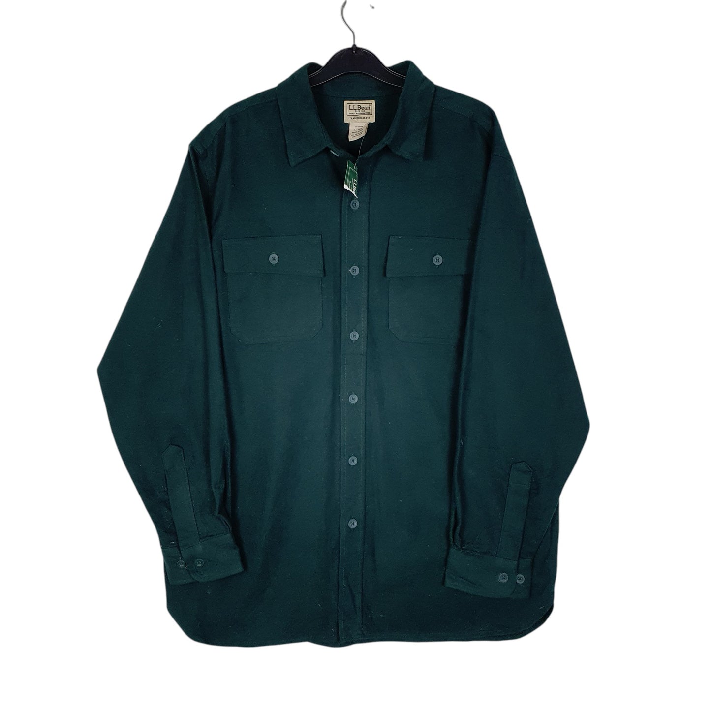 Mens Green L.L.Bean Thick Chamois Long Sleeve Shirt
