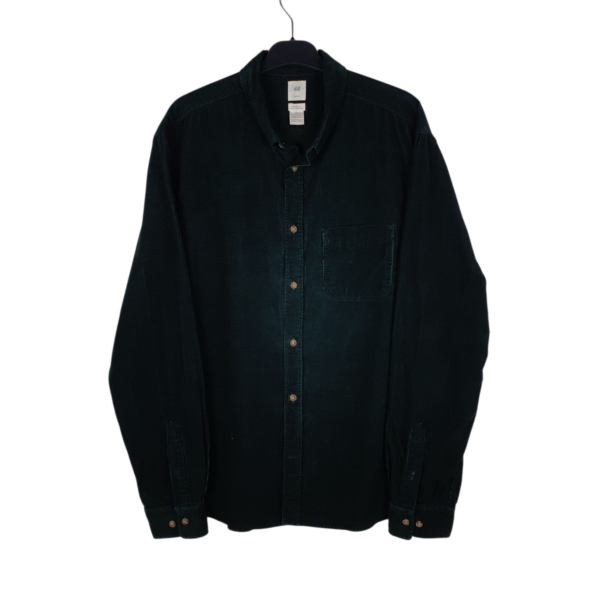 Mens Green H&M Corduroy Long Sleeve Shirt