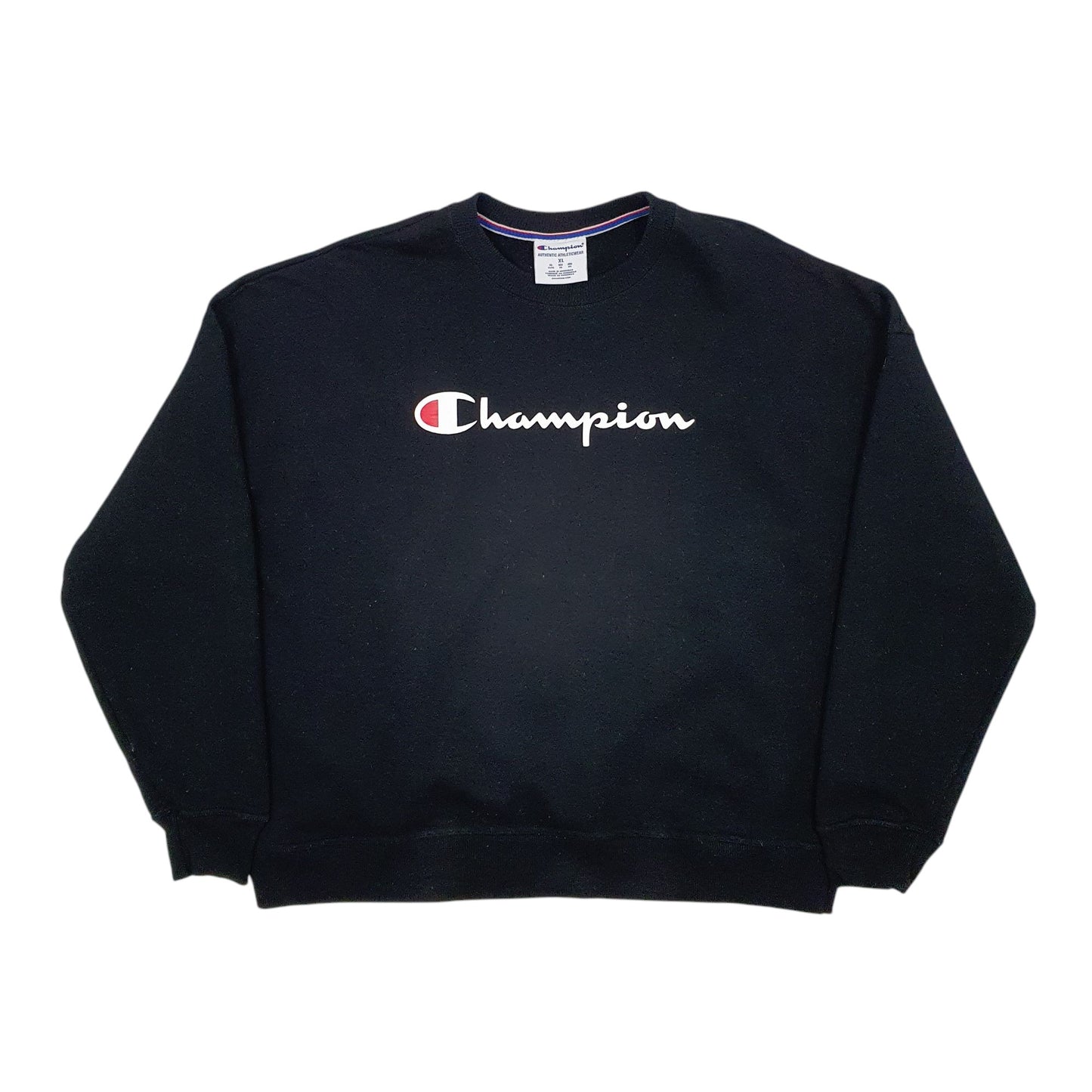 Mens Black Champion Spellout Crewneck Jumper