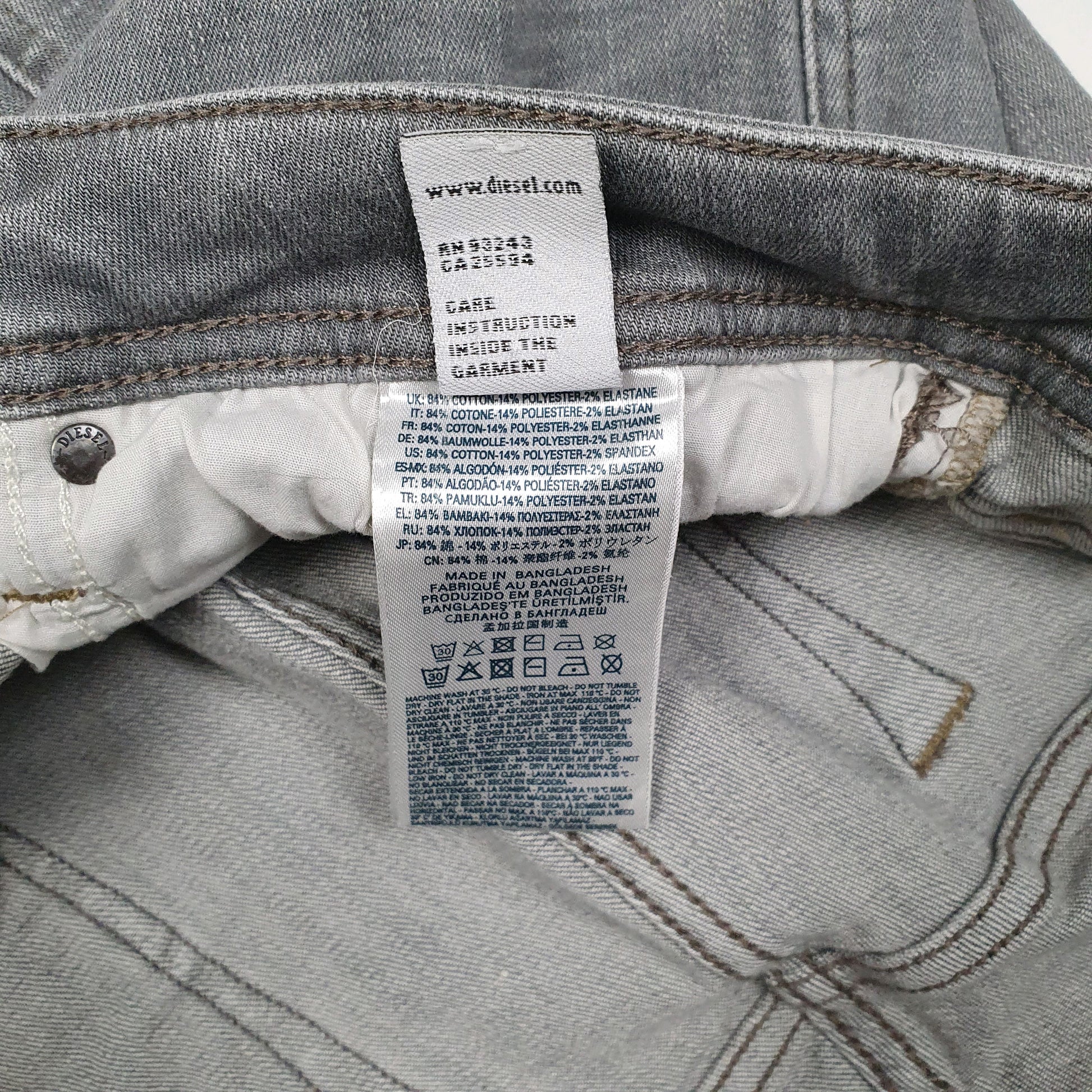 Mens Grey Diesel Stretch Quarter Zip Jeans