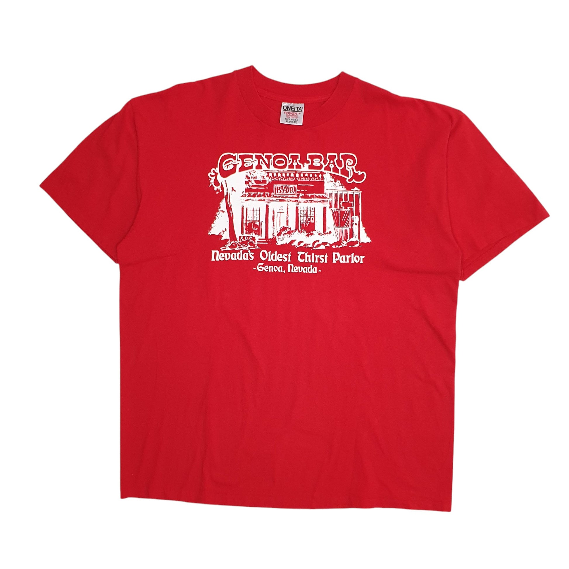 Mens Red Oneita Single Stitch Vintage 90s Short Sleeve T Shirt