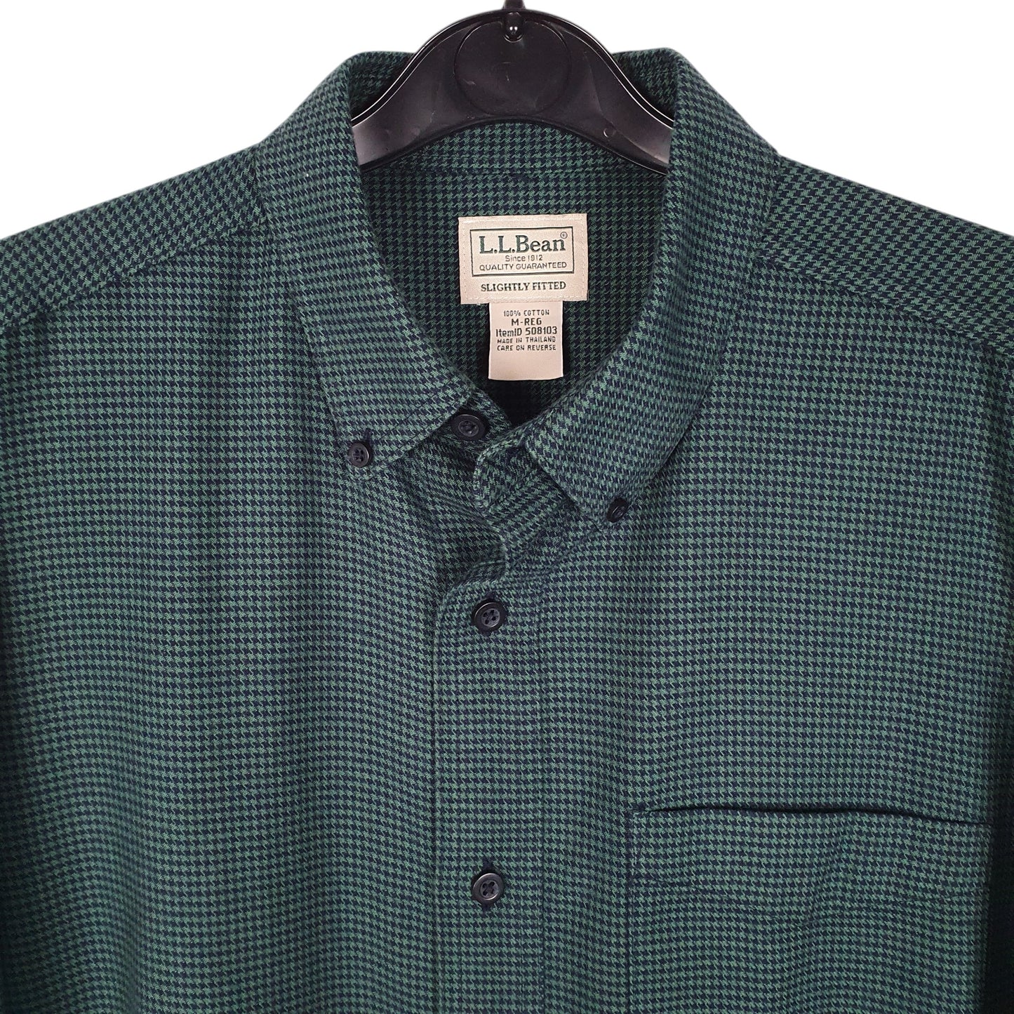 Mens Green L.L.Bean Thick Houndstooth  Shirt
