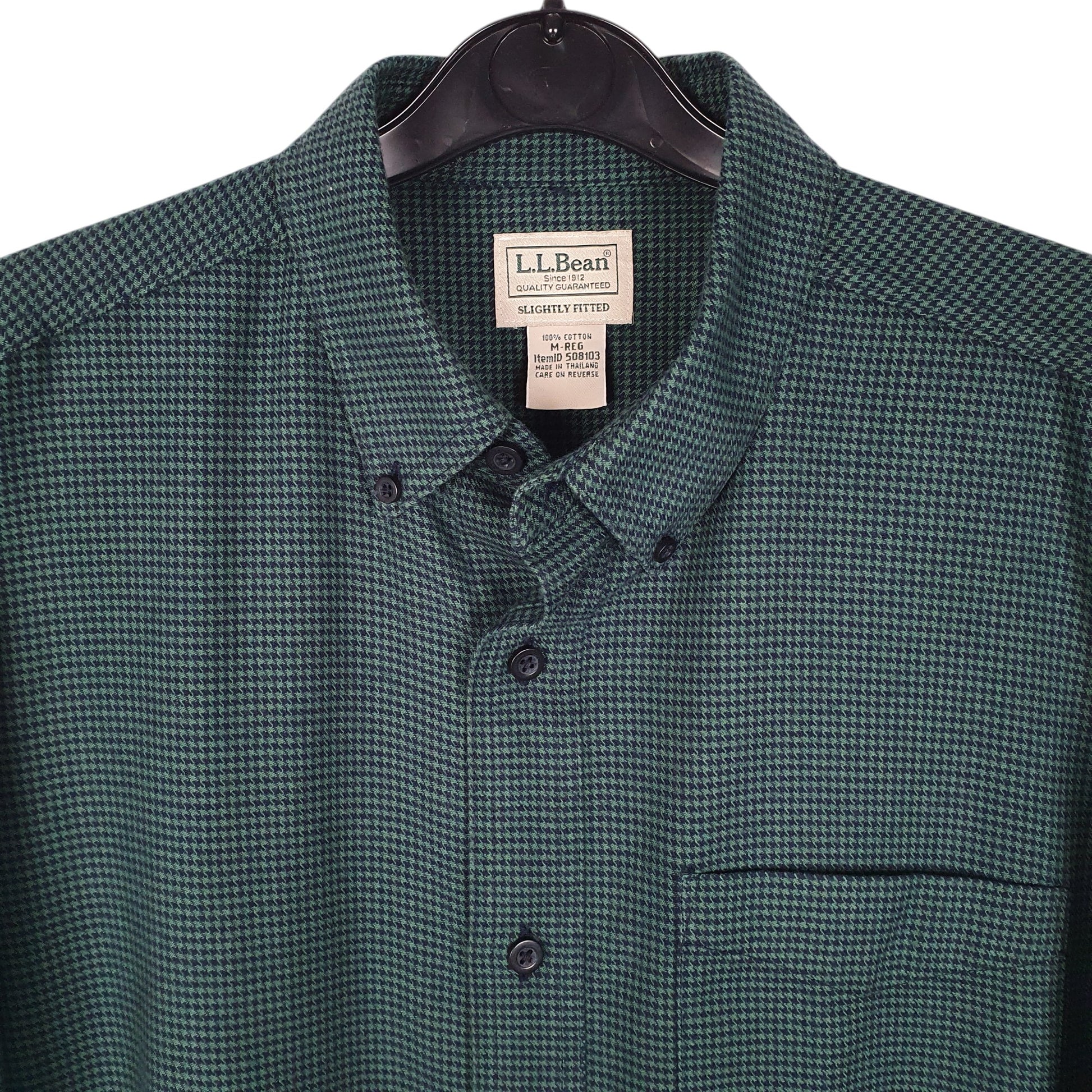 Mens Green L.L.Bean Thick Houndstooth  Shirt