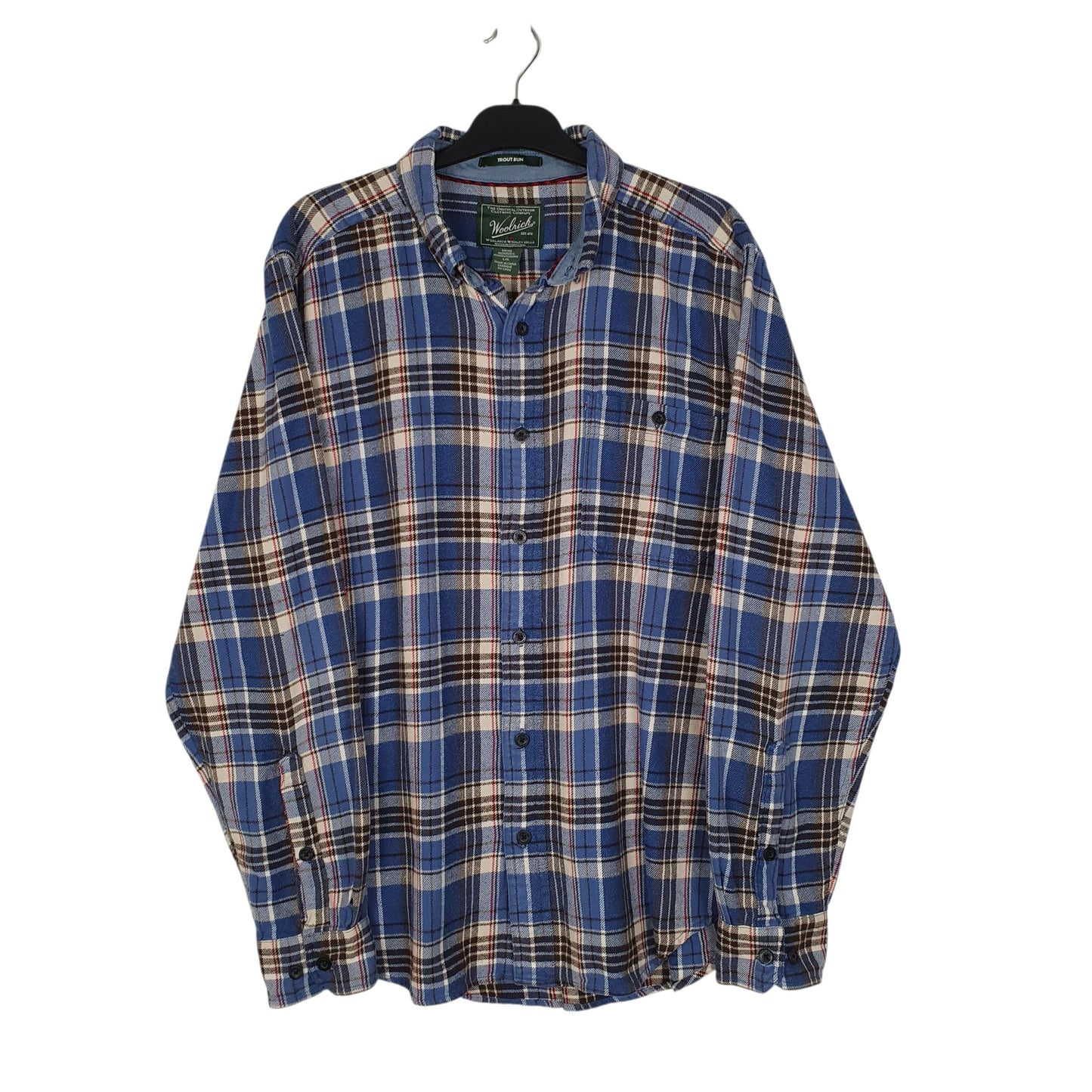Mens Blue Woolrich Trout Run Thick Flannel Plaid Long Sleeve Shirt