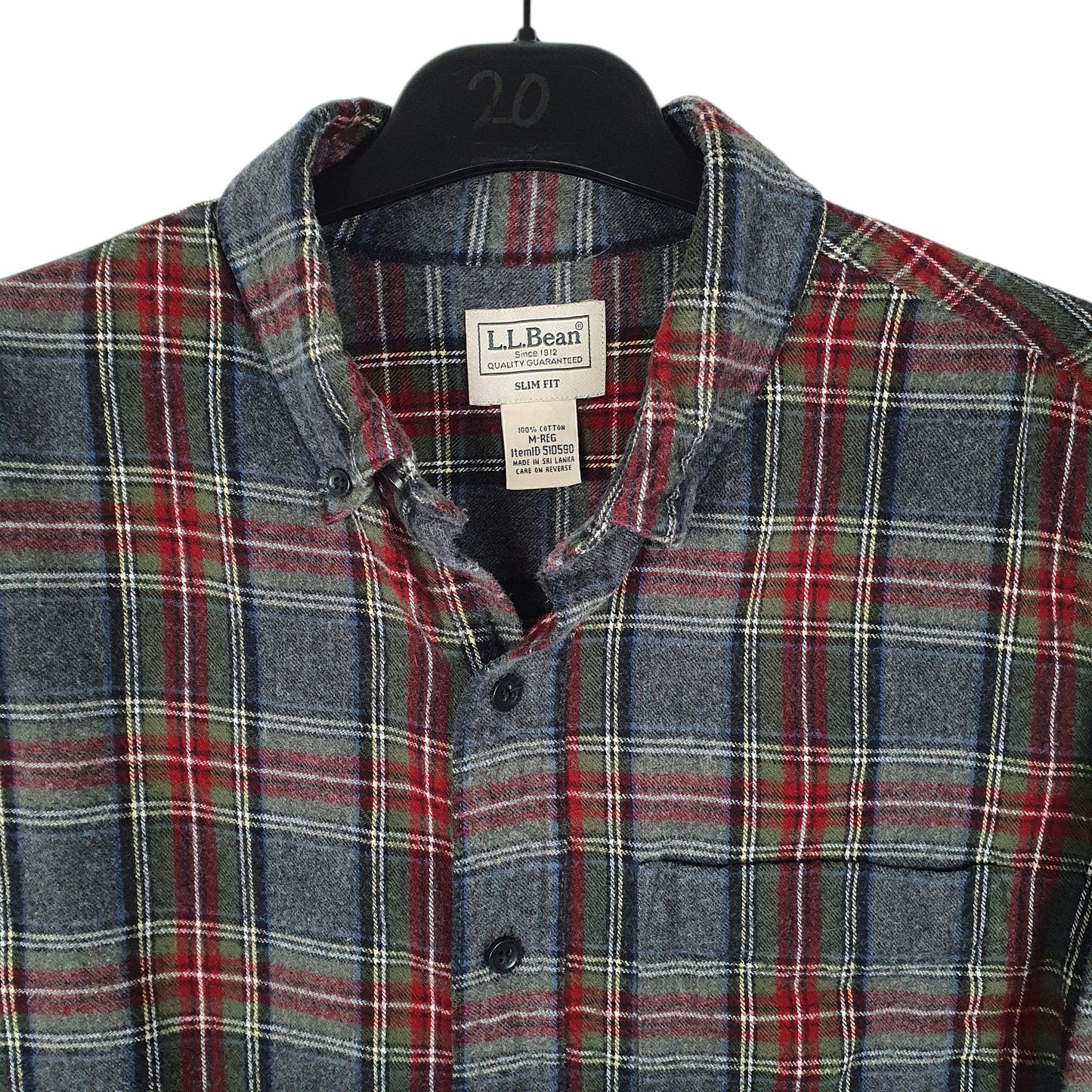 Mens Grey L.L.Bean Thick Flannel Plaid  Shirt