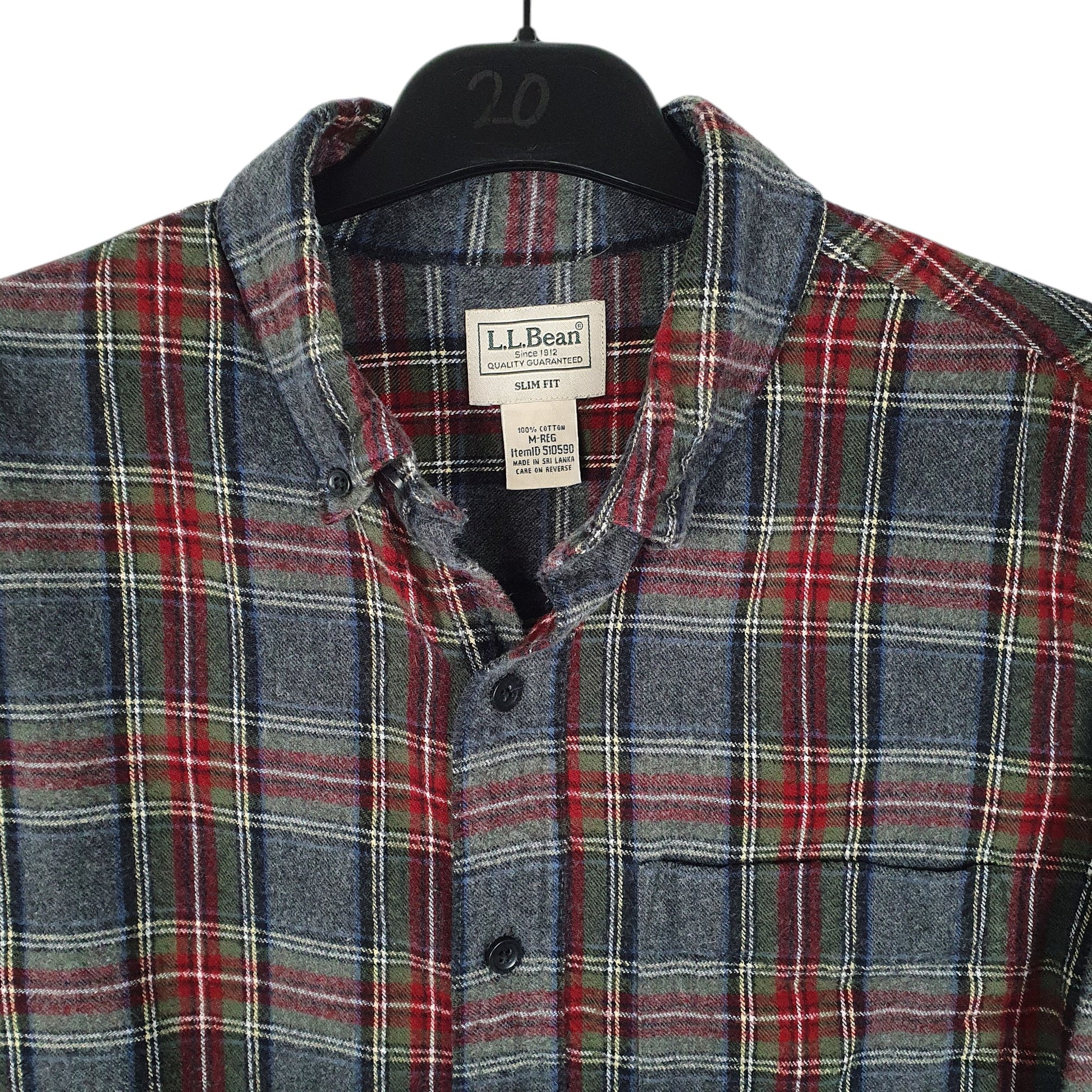 Mens Grey L.L.Bean Thick Flannel Plaid  Shirt