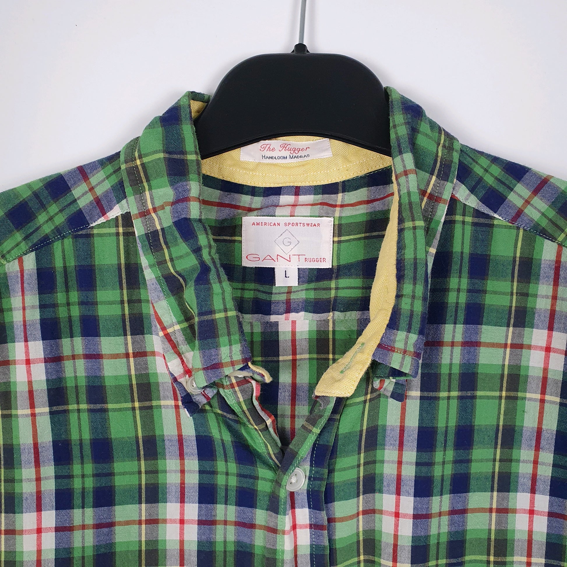 Mens Green GANT The Hugger Madras  Shirt