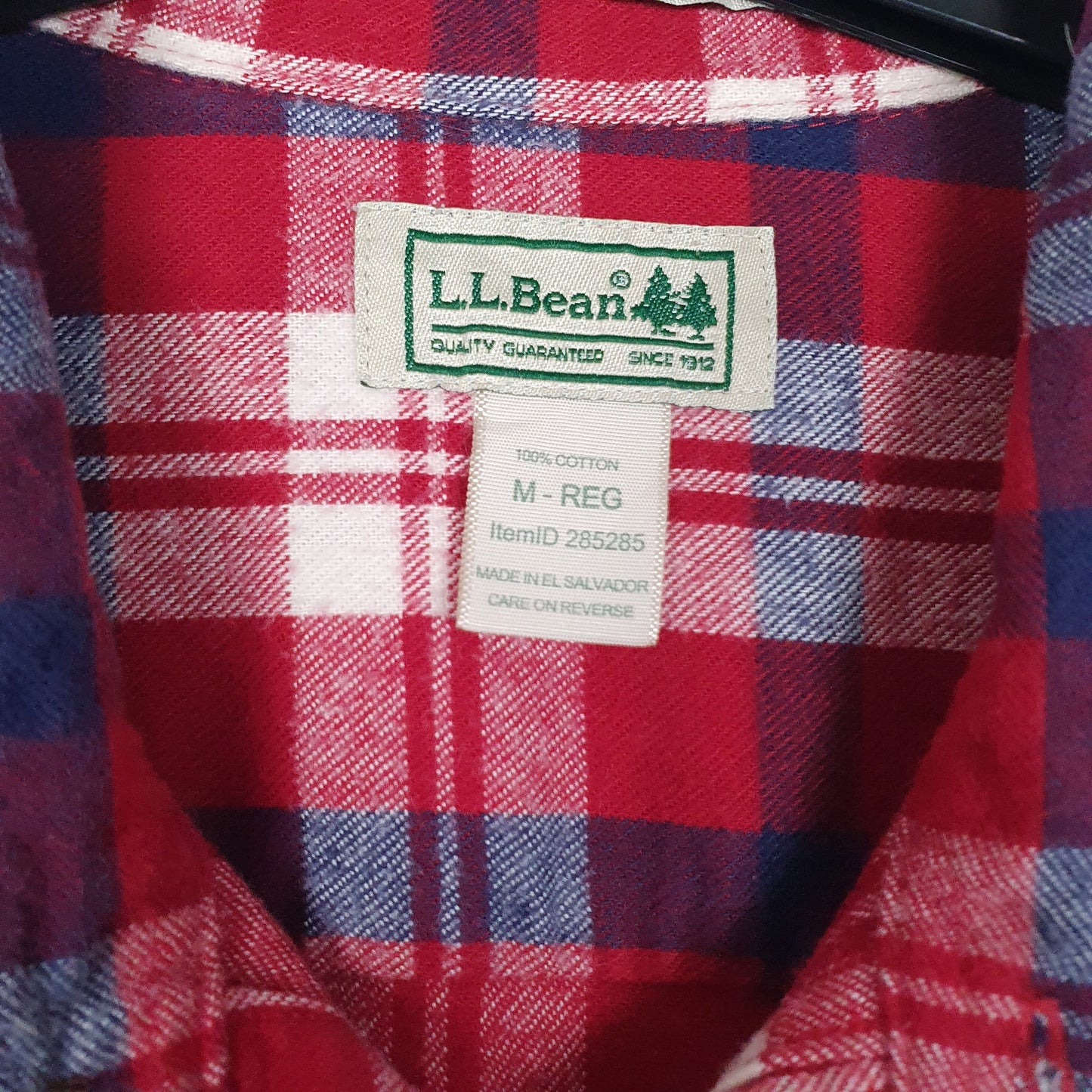 Mens Red L.L.Bean Flannel Plaid  Shirt