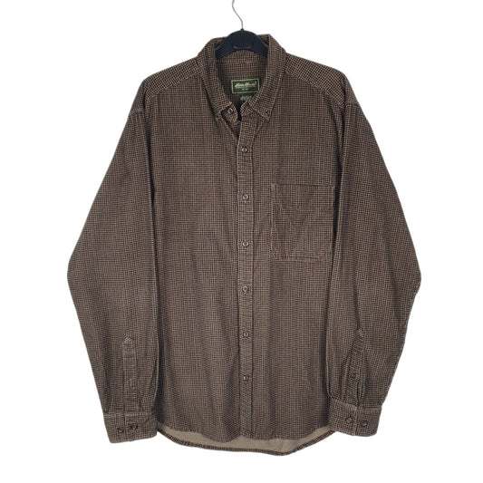 Mens Brown Eddie Bauer Houndstooth Corduroy Long Sleeve Shirt