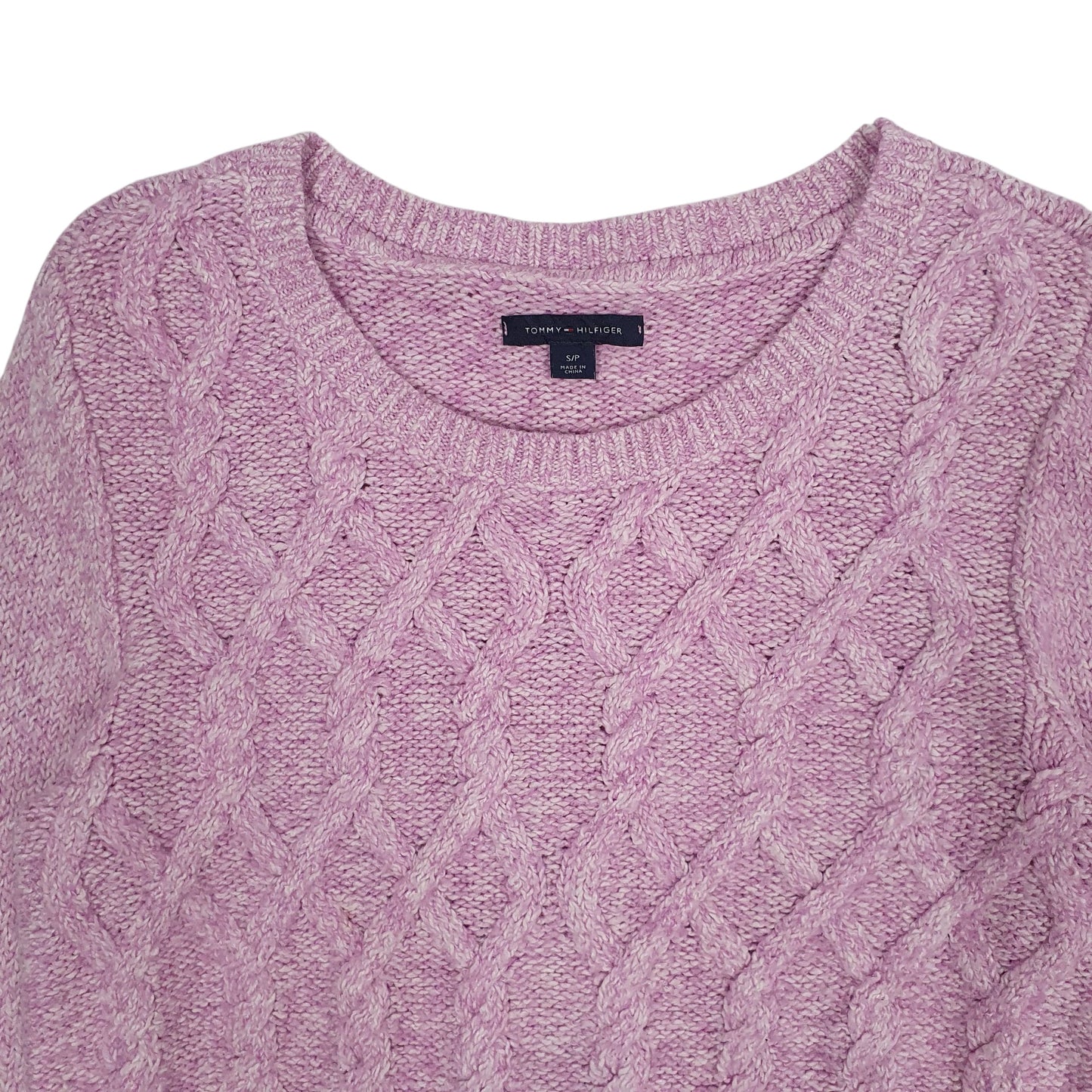 Womens Pink Tommy Hilfiger Cable Knit Crewneck Jumper