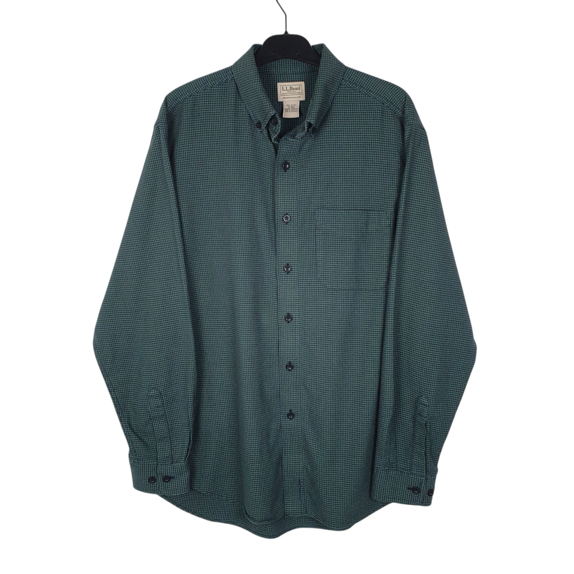Mens Green L.L.Bean Thick Houndstooth Long Sleeve Shirt