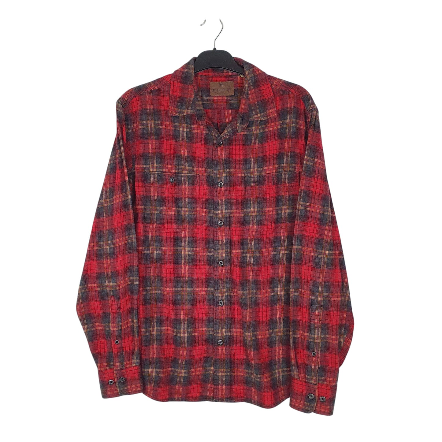 Mens Red Woolrich Thick Flannel Plaid Long Sleeve Shirt