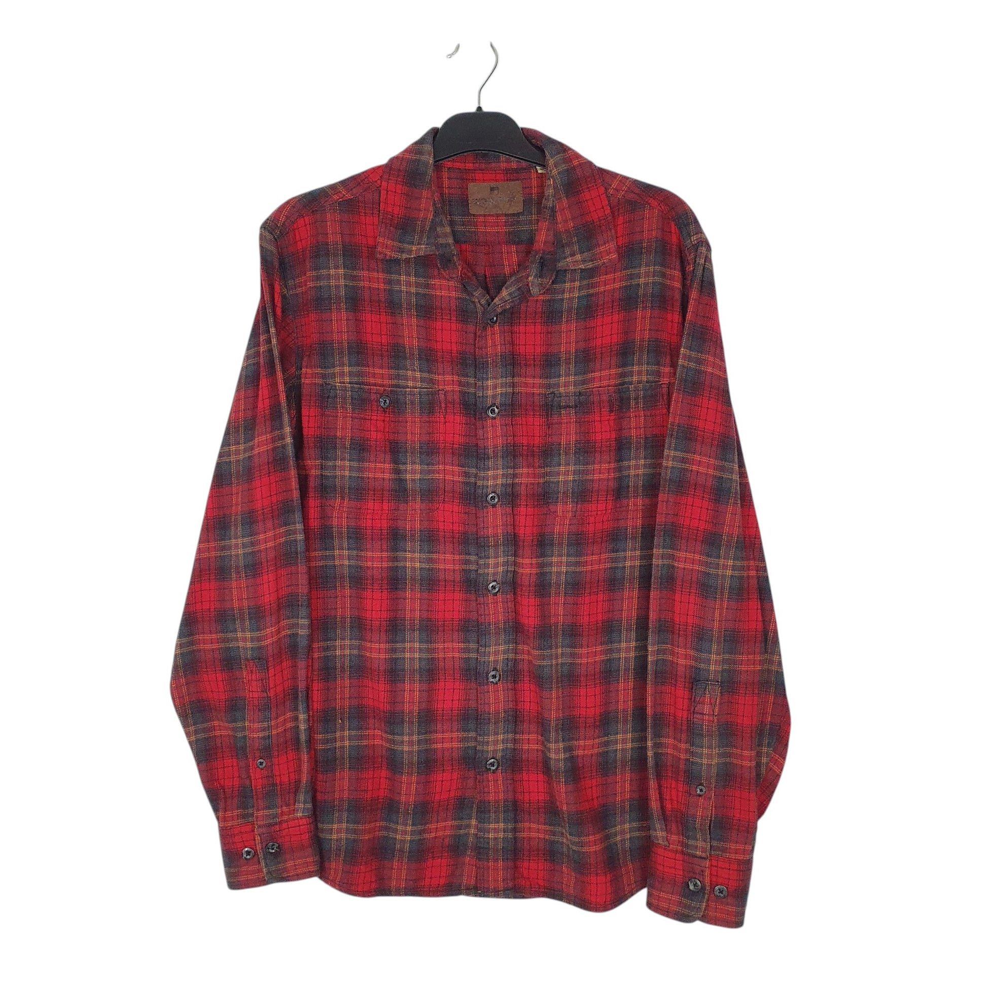 Mens Red Woolrich Thick Flannel Plaid Long Sleeve Shirt