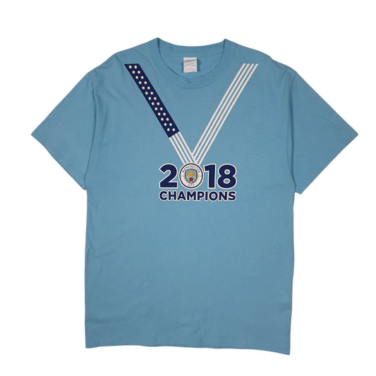 Mens Blue Port & Company Manchester City 2018 Champions Short Sleeve T Shirt
