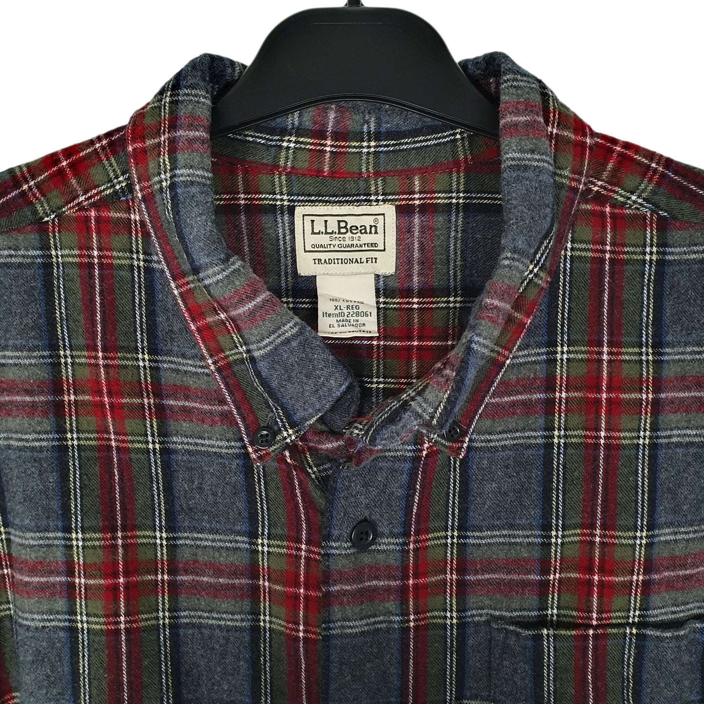 Mens Grey L.L.Bean Scotch Plaid Flannel  Shirt