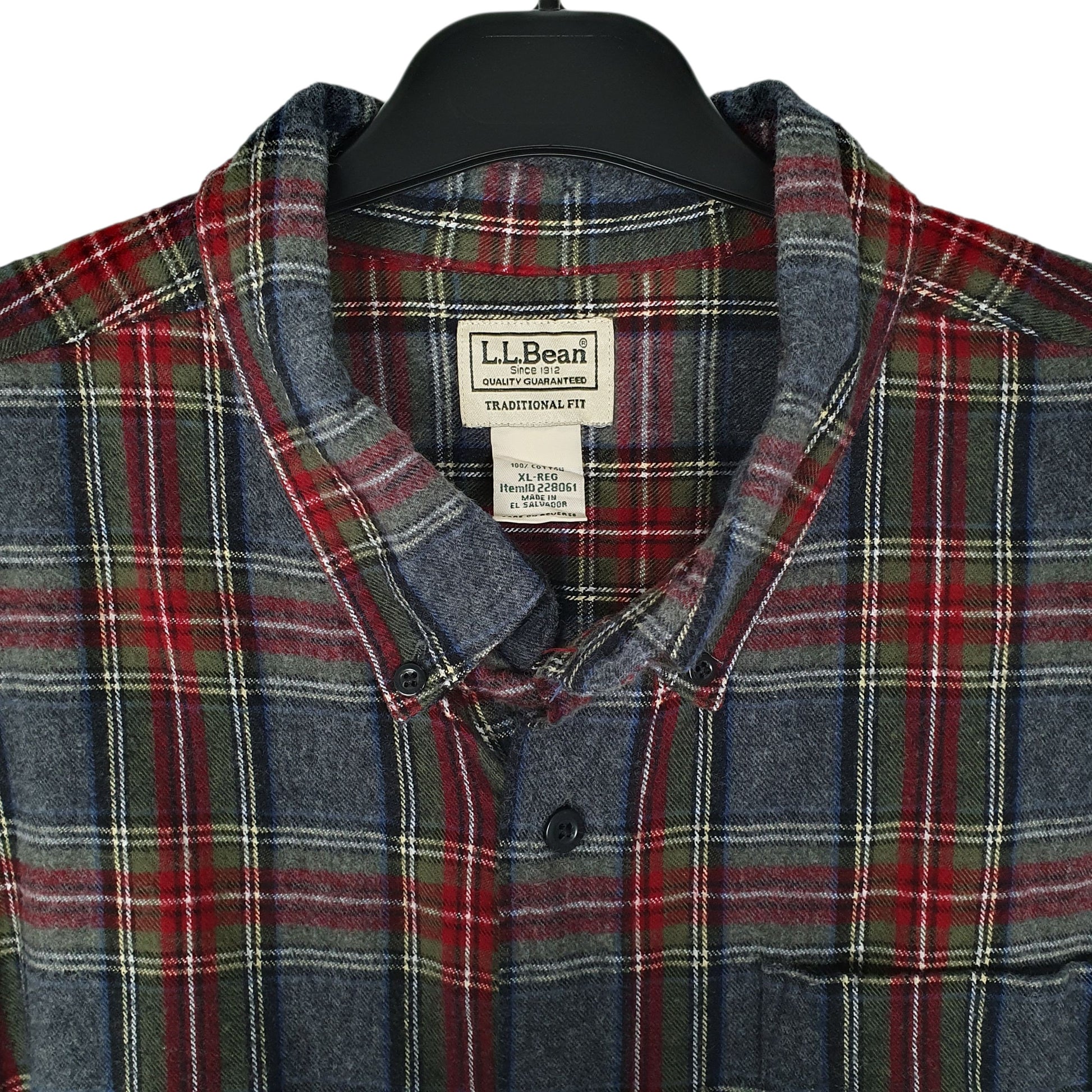 Mens Grey L.L.Bean Scotch Plaid Flannel  Shirt