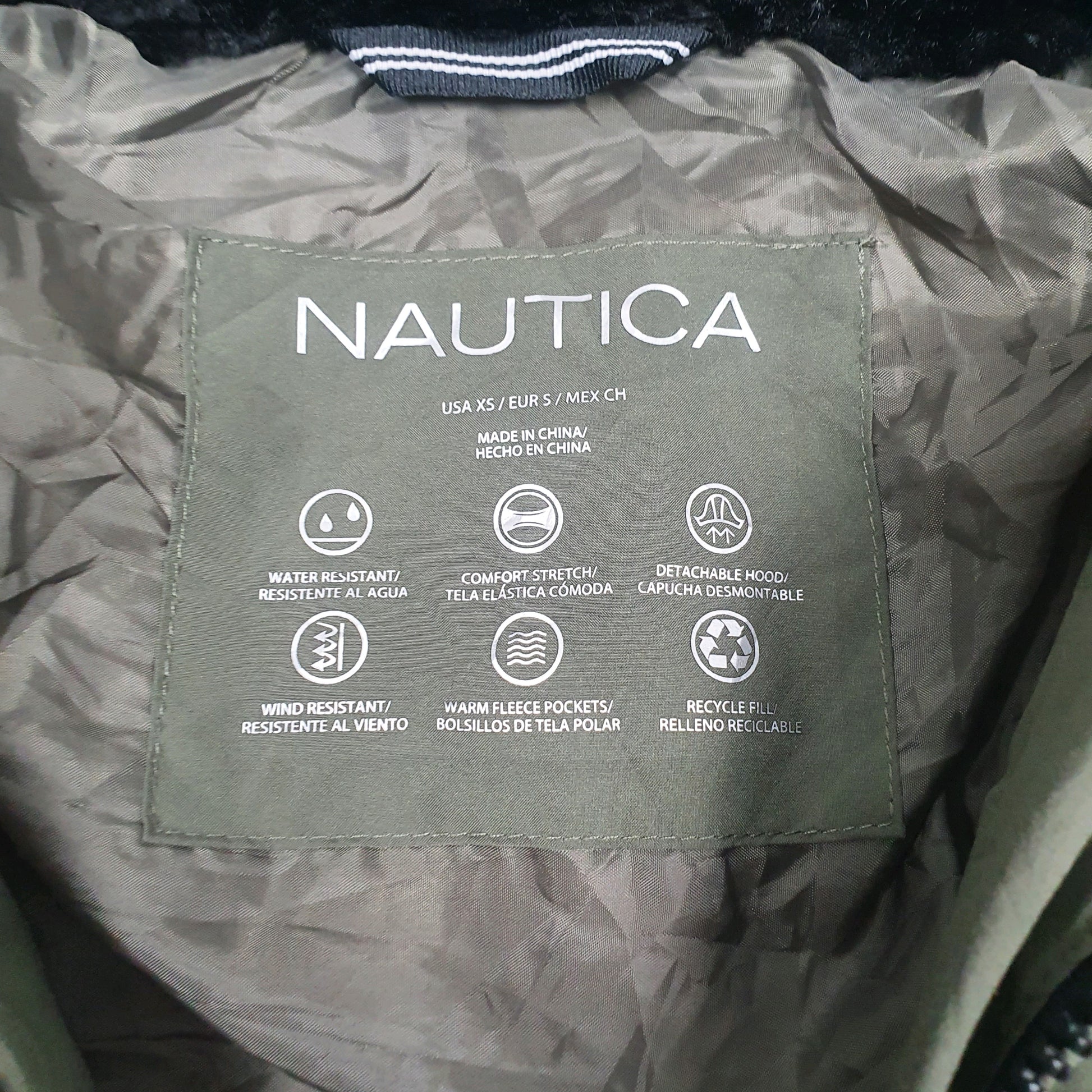 Womens Green Nautica  Full Zip Coat