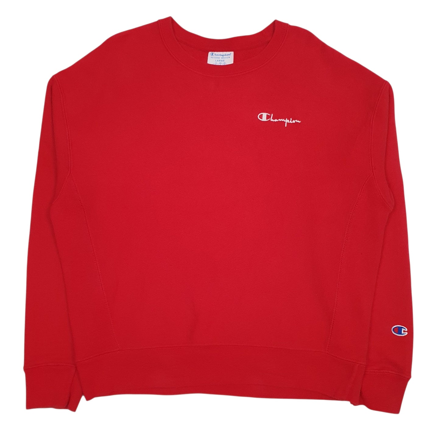 Mens Red Champion Reverse Weave Crewneck Jumper