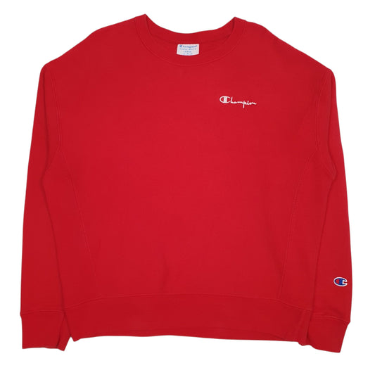 Mens Red Champion Reverse Weave Crewneck Jumper