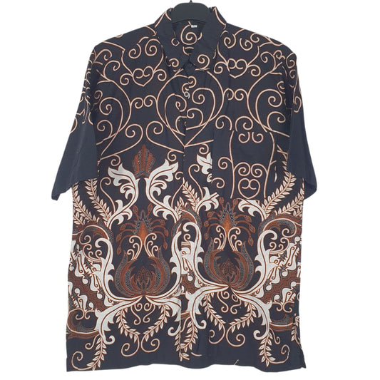 Mens Black Batik Ruzza  Short Sleeve Shirt