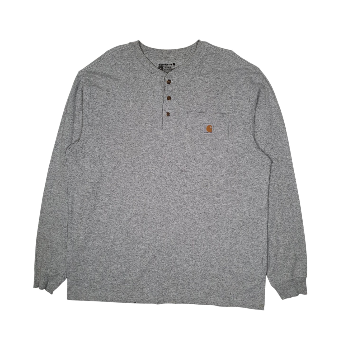 Mens Grey Carhartt Henley Long Sleeve T Shirt