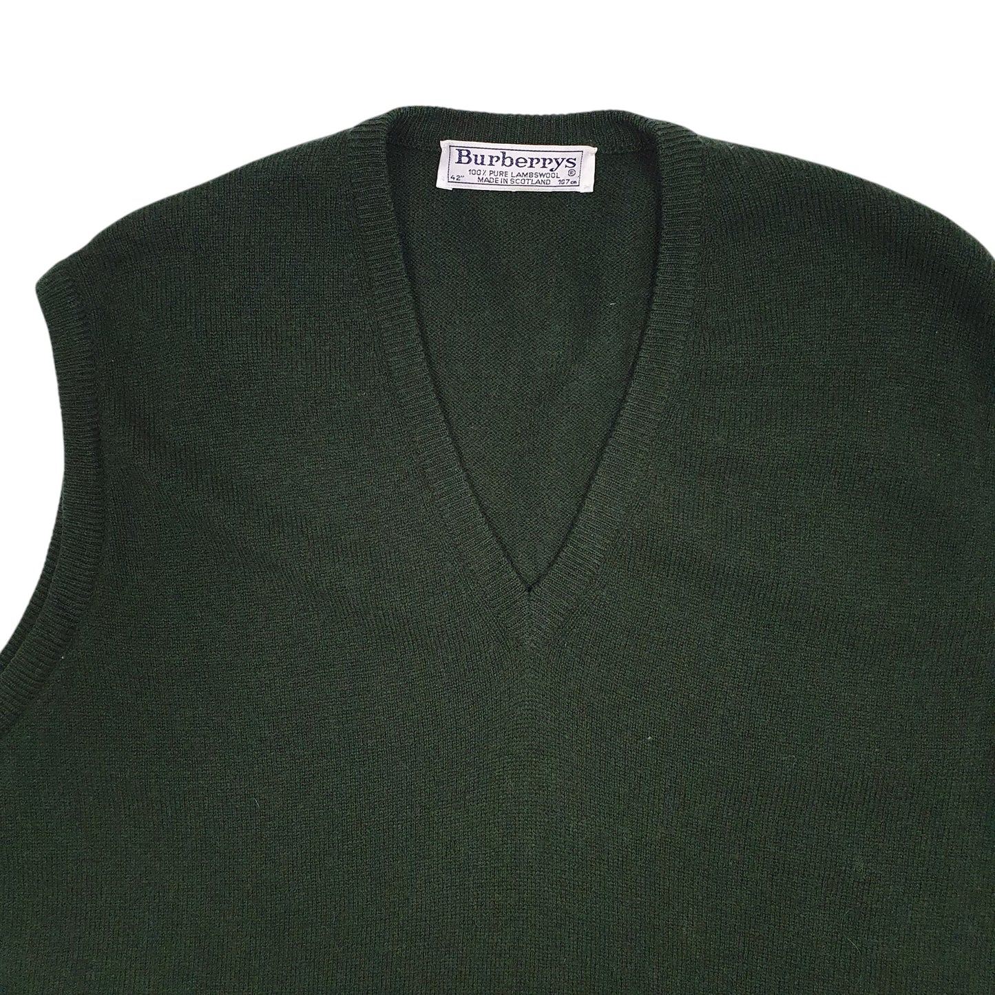 Mens Green Burberry Vintage 90s Vest Top V Neck Jumper