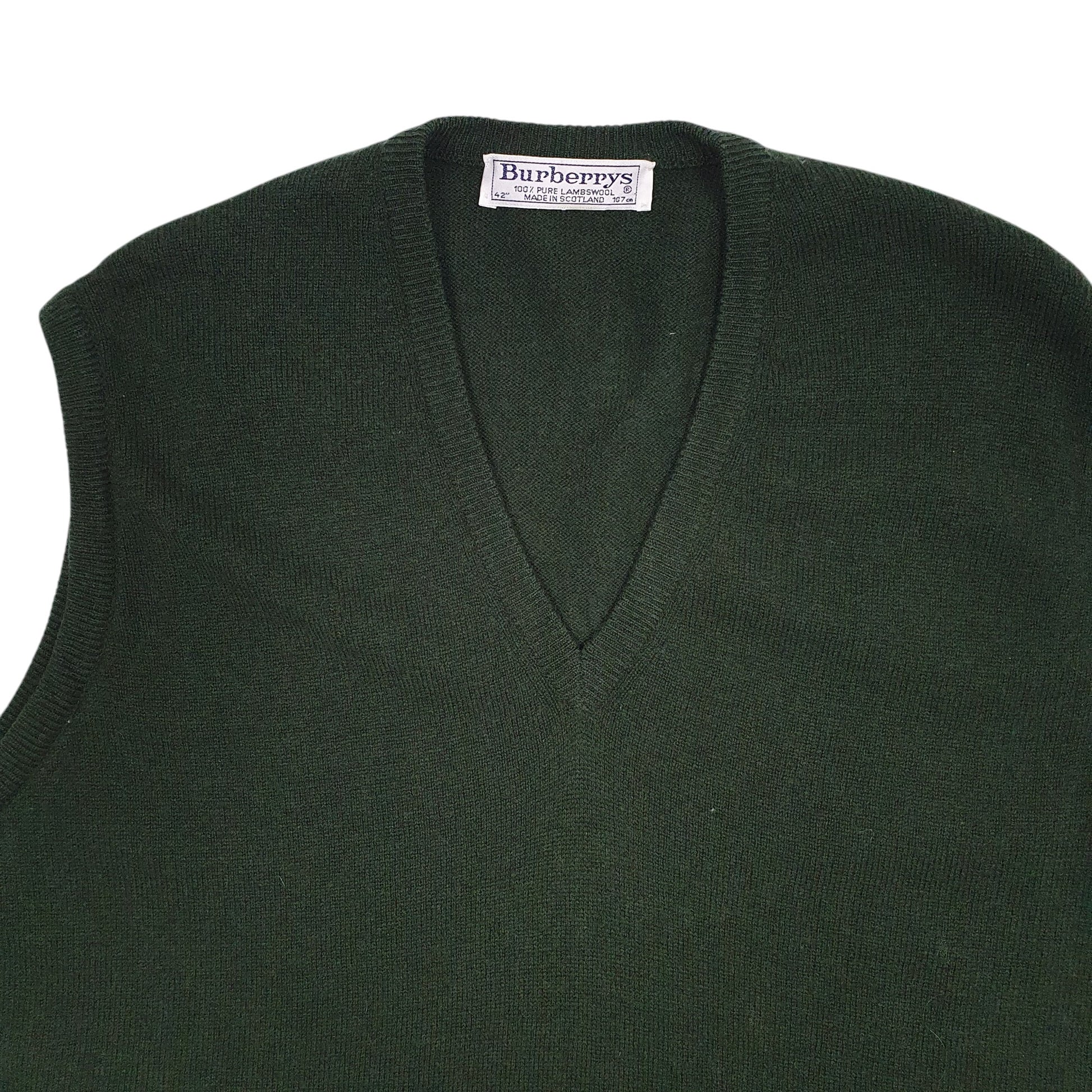 Mens Green Burberry Vintage 90s Vest Top V Neck Jumper