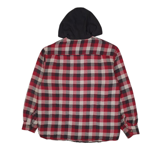 Mens Red Wrangler Plaid Shacket Hoodie  Coat