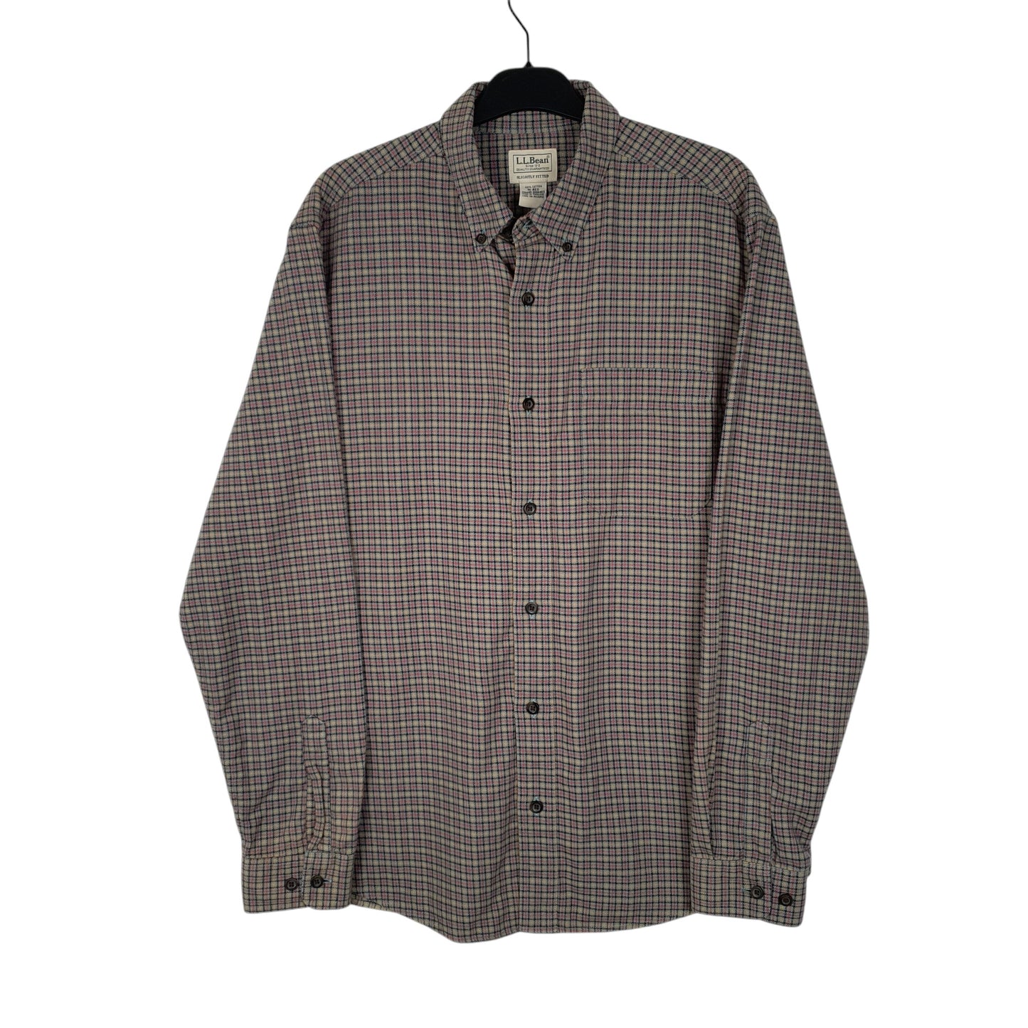 Mens Grey L.L.Bean Thick Flannel Plaid Long Sleeve Shirt