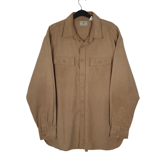 Mens Beige L.L.Bean Thick Chamois Long Sleeve Shirt