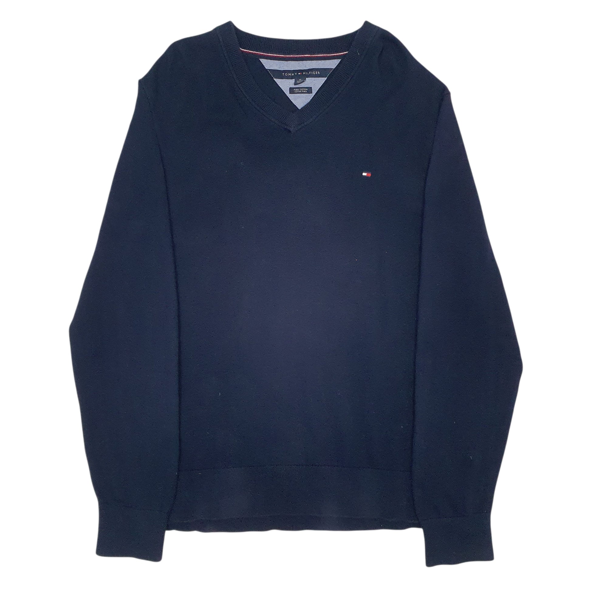 Mens Navy Tommy Hilfiger Pima Cotton. V Neck Jumper