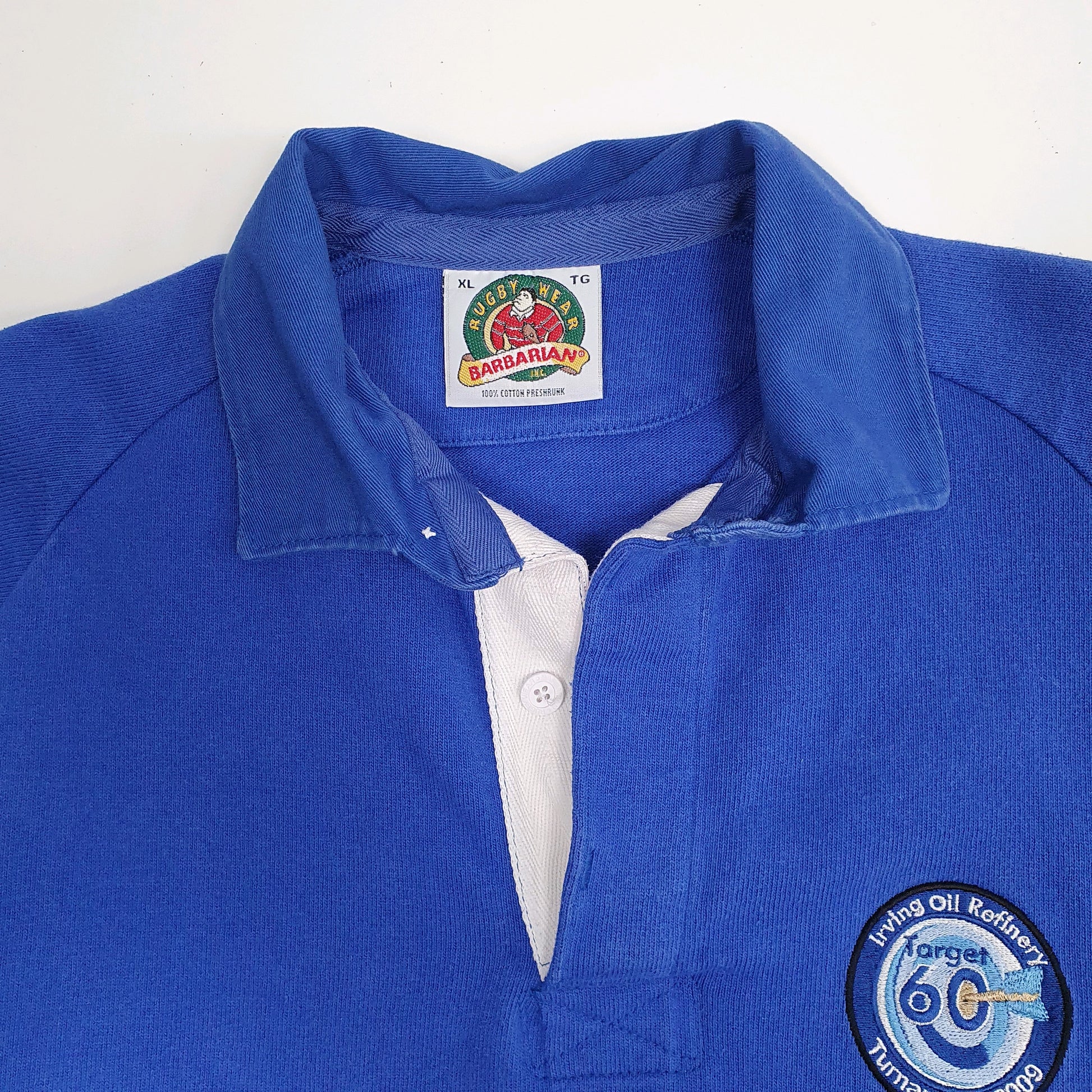 Mens Blue Barbarian Rugby Hoodie Polo Shirt
