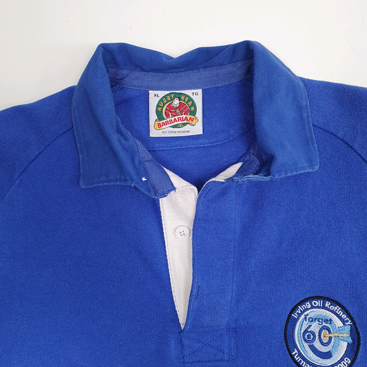 Mens Blue Barbarian Rugby Hoodie Polo Shirt