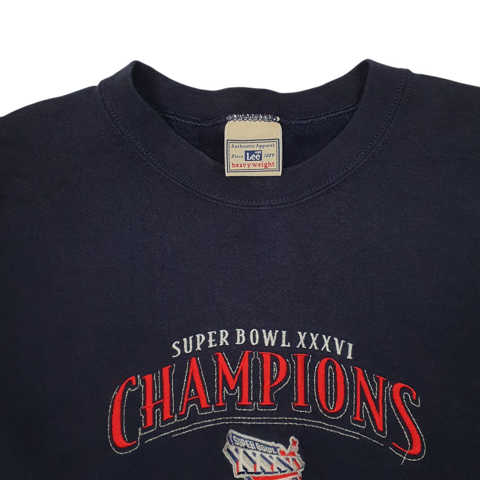 Mens Navy Lee Vintage 00s Superbowl 2002 Patriots NFL Crewneck Jumper