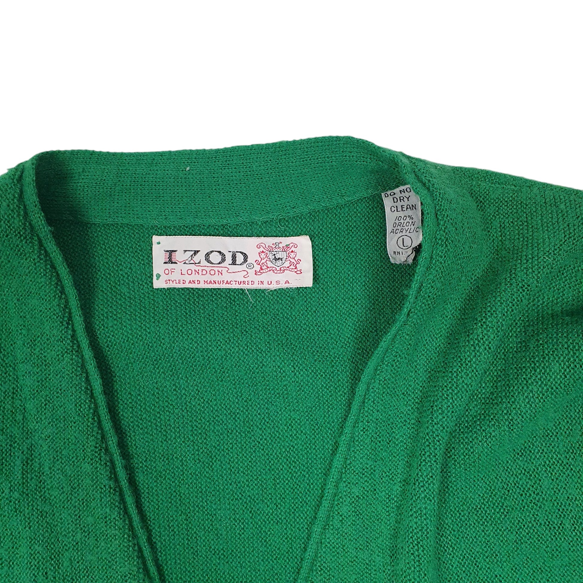 Mens Green Lacoste Izod Vintage 1980s Cardigan Jumper