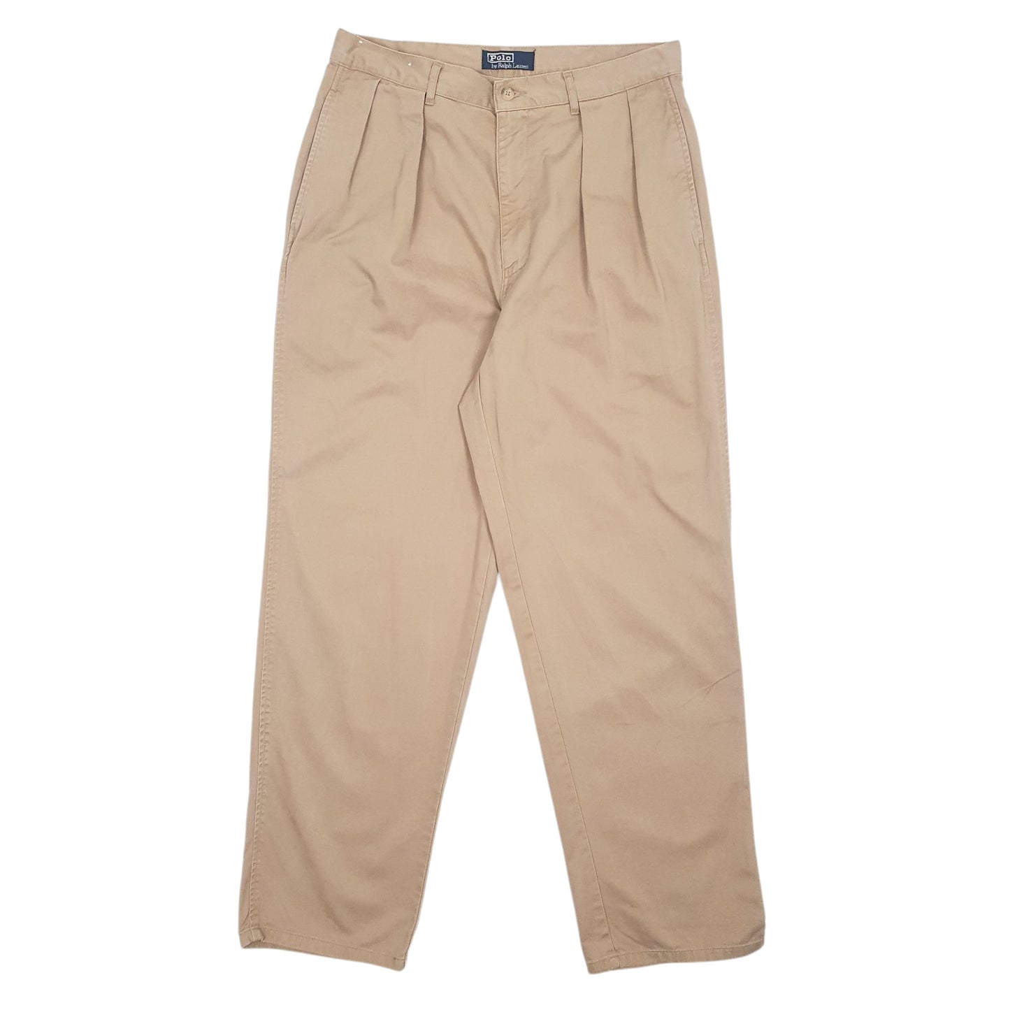 Mens Beige Polo Ralph Lauren Vintage 90s Double Pleated Chino Trousers