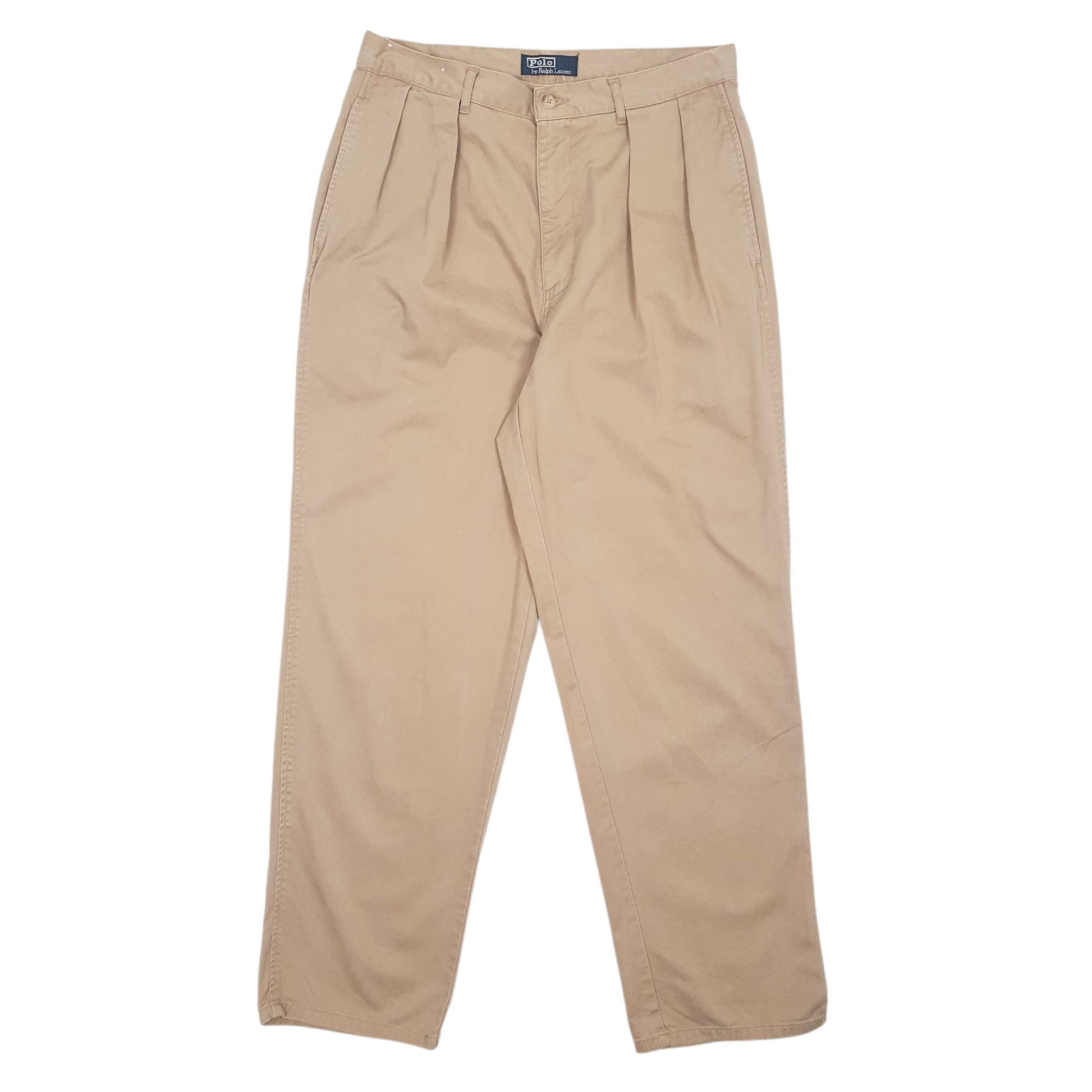 Mens Beige Polo Ralph Lauren Vintage 90s Double Pleated Chino Trousers