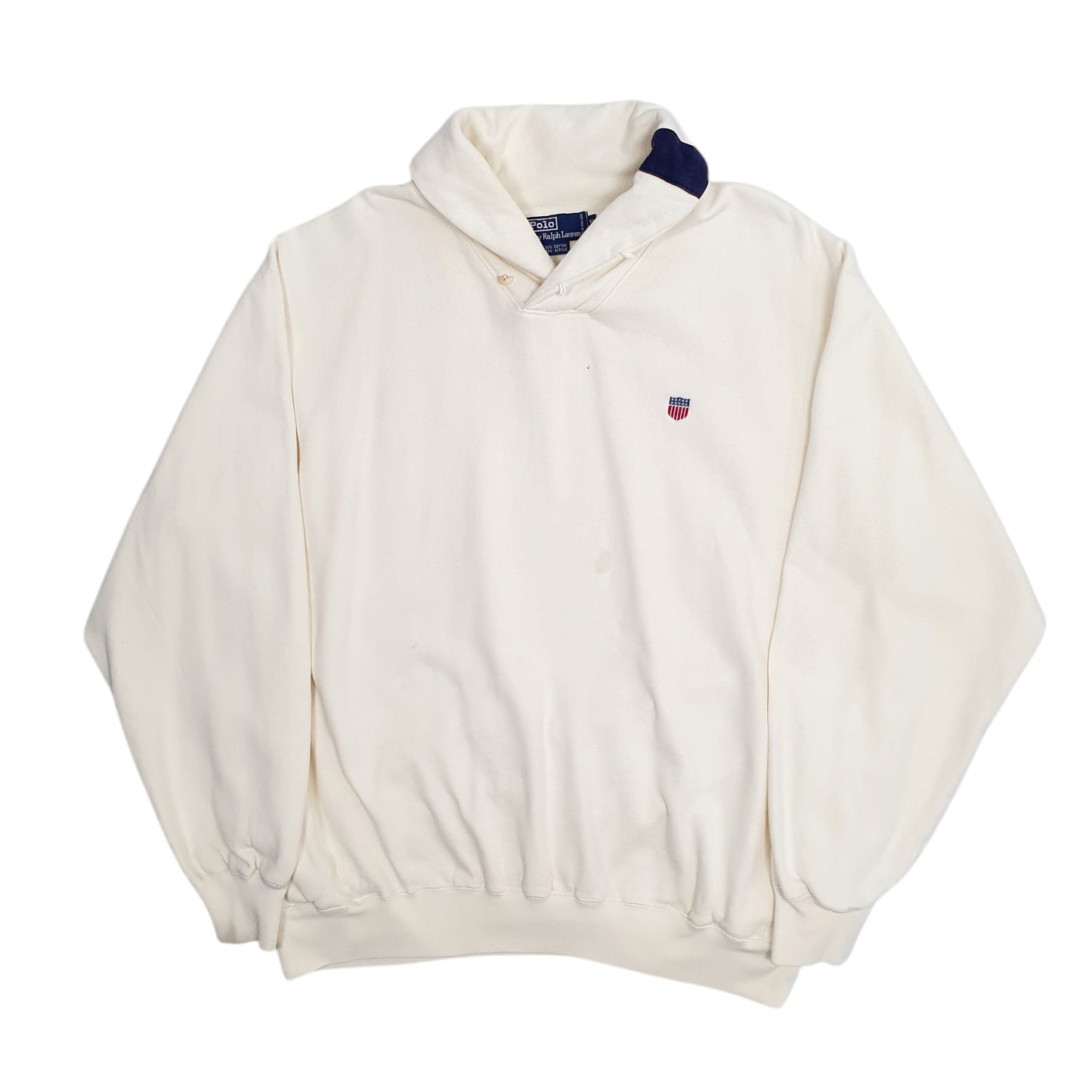 Mens Cream Polo Ralph Lauren Vintage 90s Shoal Neck Jumper