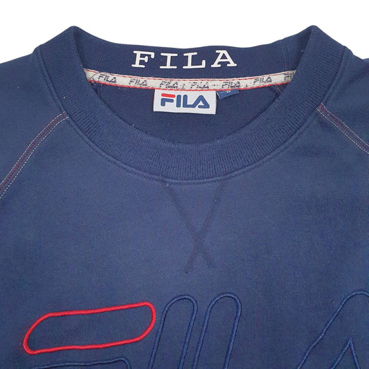 Mens Navy Fila Spellout Crewneck Jumper