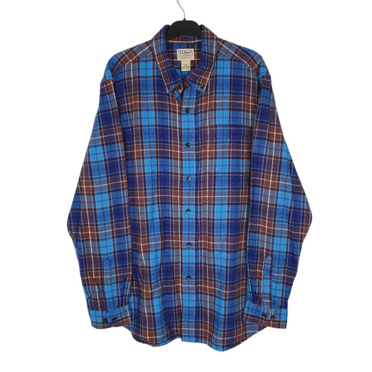 Mens Blue L.L.Bean Scotch Plaid Flannel Long Sleeve Shirt