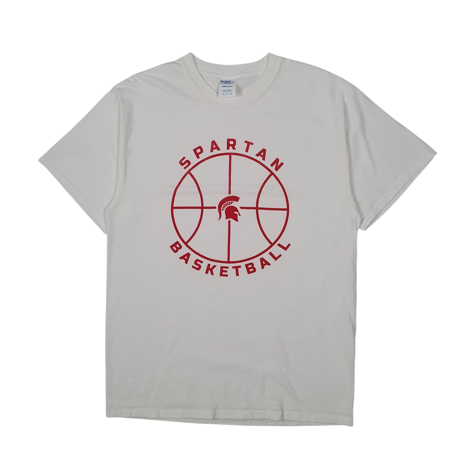 Mens White Port & Company Spartans Basketball Short Sleeve T Shirt