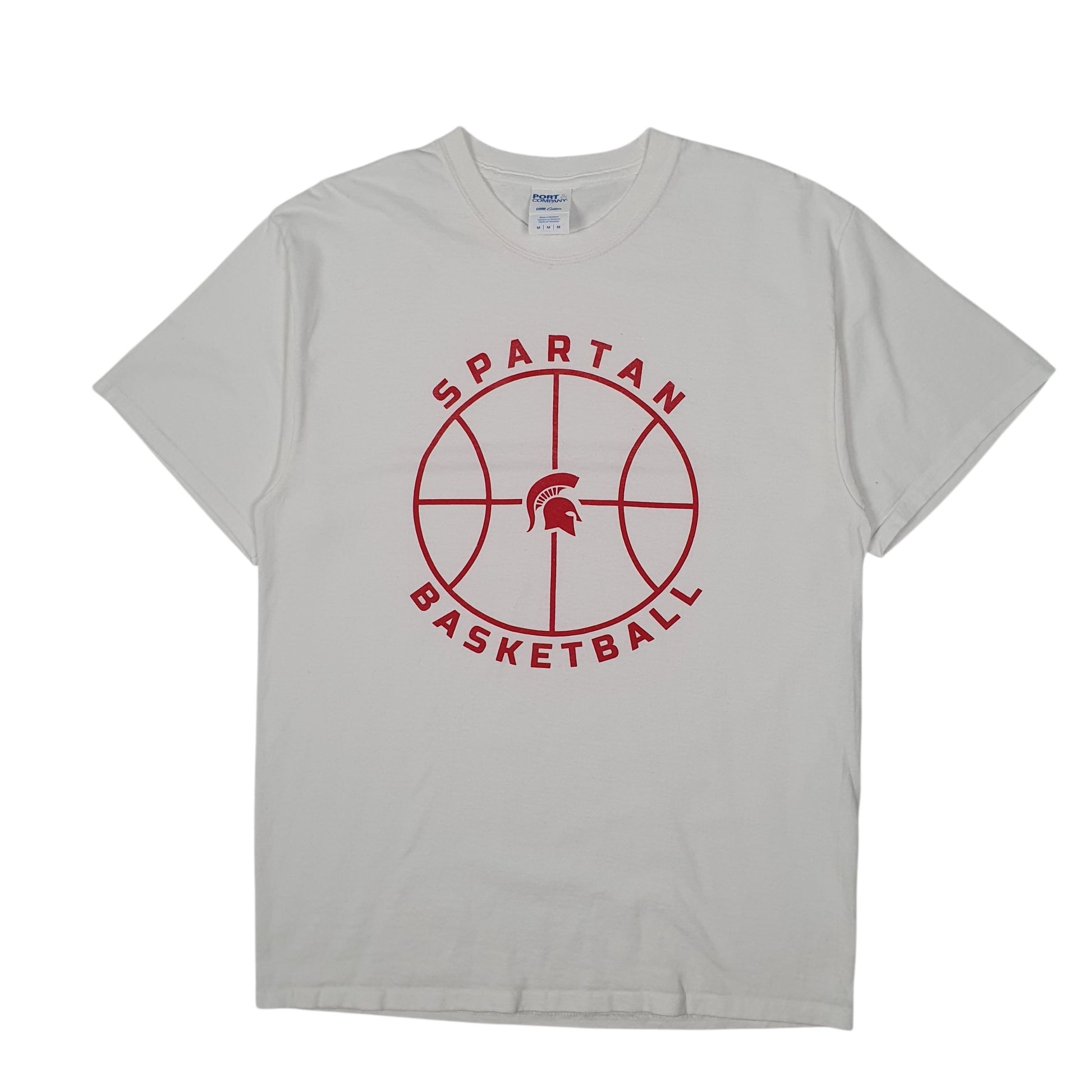 Mens White Port & Company Spartans Basketball Short Sleeve T Shirt