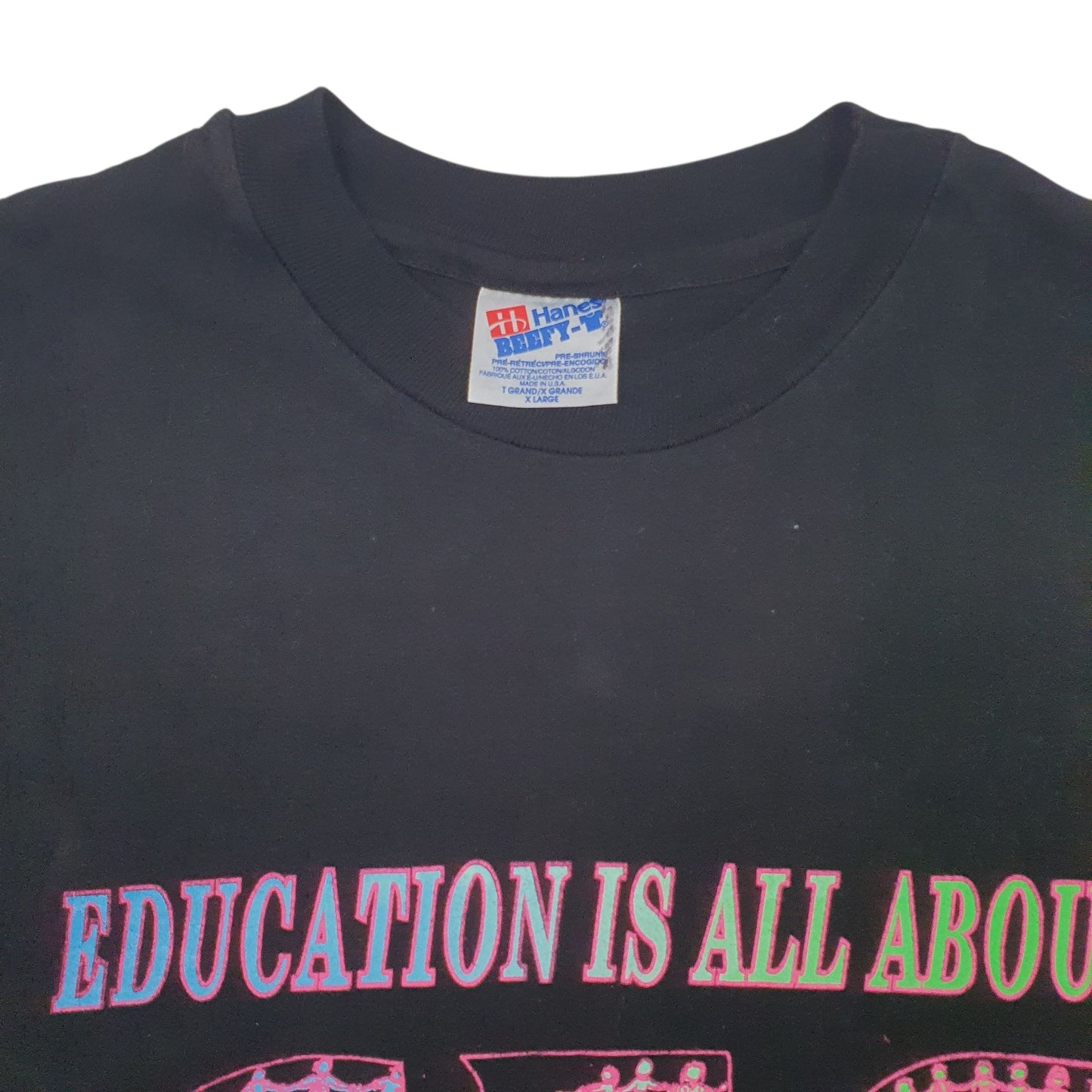 Mens Black Hane Single Stitch Vintage 90s  T Shirt